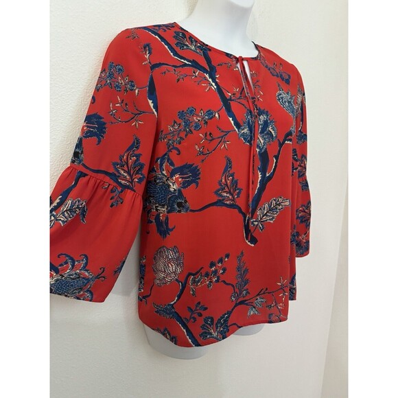 Violet & Claire Blouse Bell Sleeve Blouse Size Large Red Boho Office Peasant EUC - Picture 1 of 6